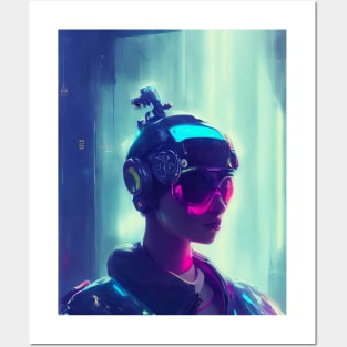 Cyberpunk pilot girl Posters and Art